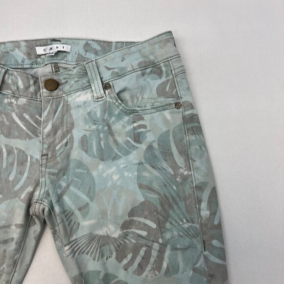 Cabi Cropped Leaf Print Skinny Jeans Green/Multi Womens Size 4 Low Rise - Picture 3 of 9